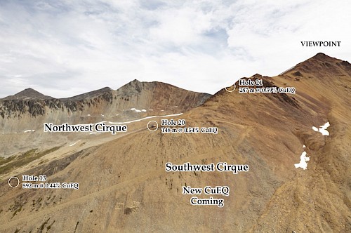 Looking NE over IKE Deposit Discovery & Higher Grade Cirque Areas